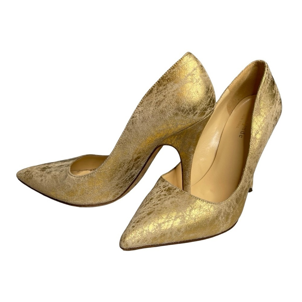 Kate Spade Gold Stiletto textured leather distressed looking size 6.5 Heels